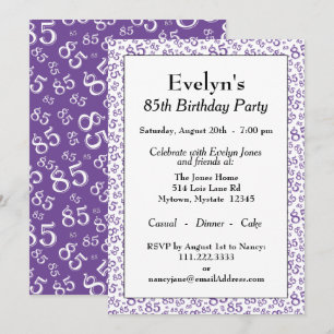 85th Birthday Party Purple Number Pattern Invitation