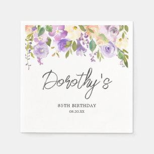 85th Birthday Party Purple Rose Floral Custom Napkin