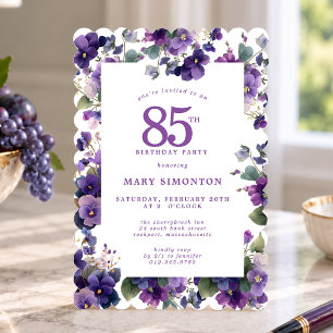 85th Birthday Party Purple Violet Flower Invitation