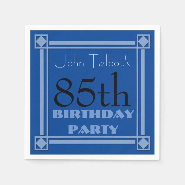 85th birthday Party Retro Frame Blue paper Napkin (Front)