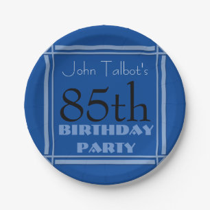 85th birthday Party Retro Frame Blue paper Plates