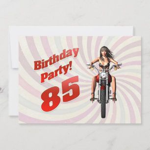 85th birthday party with a girl on a motorbike invitation