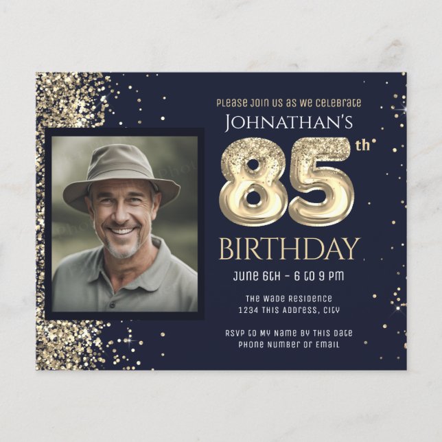 85th Birthday Photo Gold Balloon Paper Sheet (Front)
