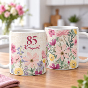 85th Birthday Pink 85 Wildflower Personalised Gift Coffee Mug