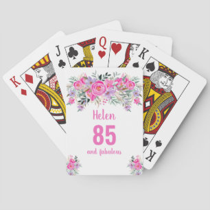 85th birthday pink floral playing cards