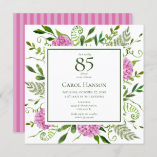 85th Birthday Pink Hydrangeas Invitation