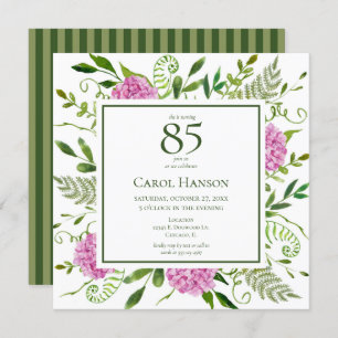 85th Birthday Pink Hydrangeas Invitation