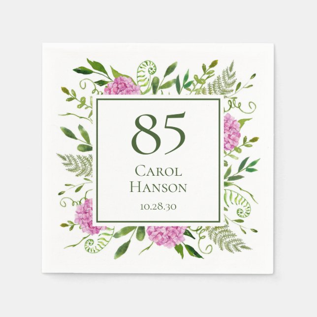 85th Birthday Pink Hydrangeas Napkin (Front)