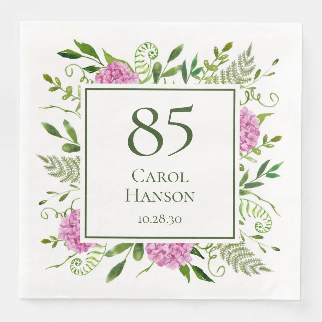 85th Birthday Pink Hydrangeas Napkin (Front)