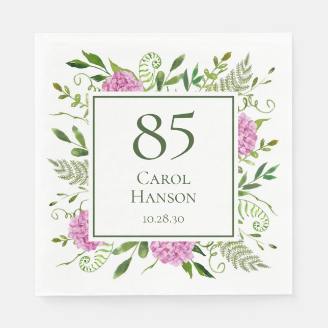 85th Birthday Pink Hydrangeas Napkin (Front)