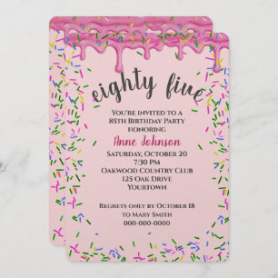 85th Birthday Pink Icing And Sprinkles Invitation