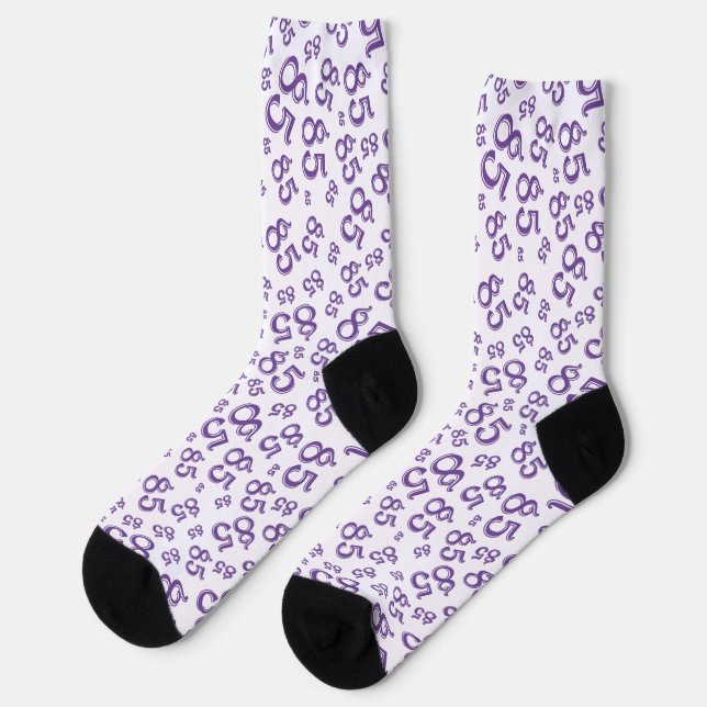 85th Birthday Purple Random Number Pattern Socks (Left)