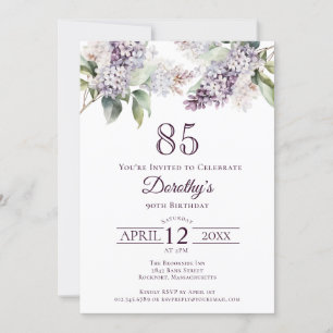 85th Birthday Purple Spring Lilac Flower Invitation
