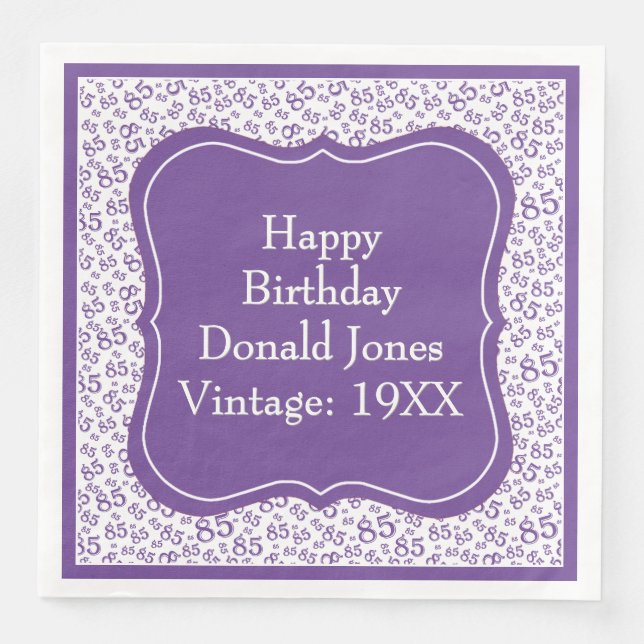 85th Birthday Purple/White Bracket Number Pattern Napkin (Front)