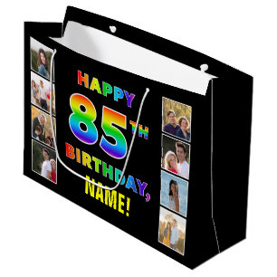 85th Birthday: Rainbow Text, Custom Photos & Name Large Gift Bag