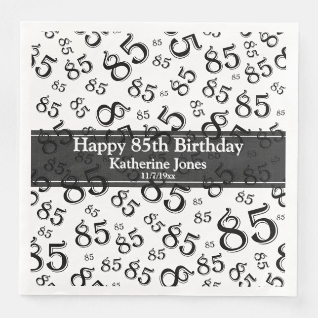85th Birthday Random Number Pattern Black/White Napkin (Front)