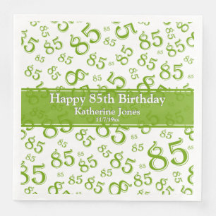 85th Birthday Random Number Pattern Green/White Napkin