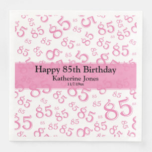 85th Birthday Random Number Pattern Pink/White Napkin