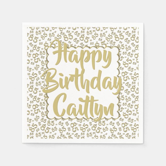 85th Birthday Random Number Pattern Scallop Gold Napkin (Front)