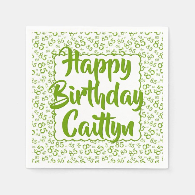 85th Birthday Random Number Pattern Scallop Green Napkin (Front)