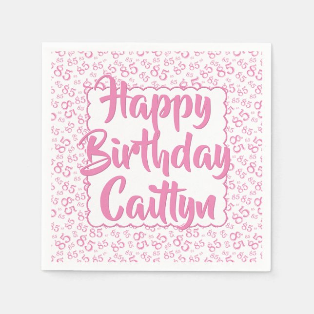 85th Birthday Random Number Pattern Scallop Pink Napkin (Front)