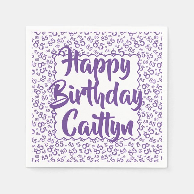 85th Birthday Random Number Pattern Scallop Purple Napkin (Front)