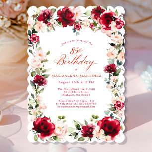 85th Birthday Red Rose Pink Peony Floral Invitation