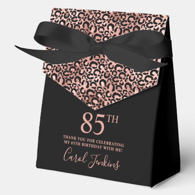 85th Birthday Rose Gold Leopard Print Thank You  Favour Box (Front)