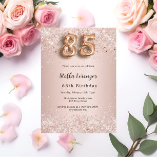 85th birthday rose gold pink confetti invitation