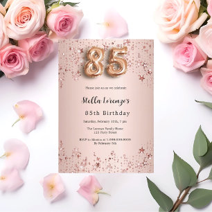 85th birthday rose gold pink stars luxury invitation