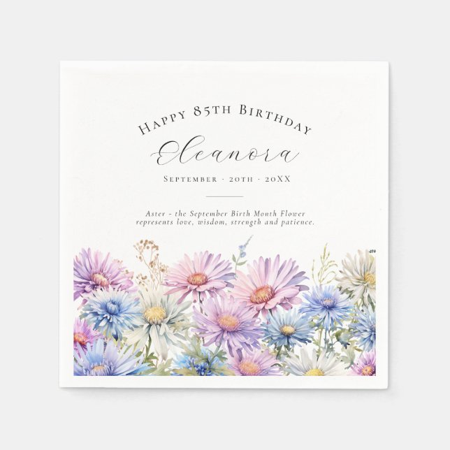 85th Birthday September Birth Flower Custom Napkin (Front)