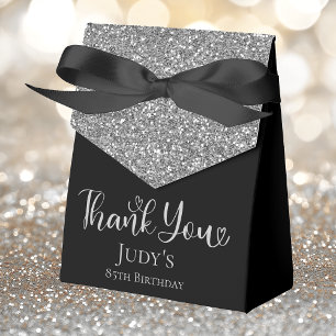 85th Birthday Silver Glitter Black Thank You Favour Box