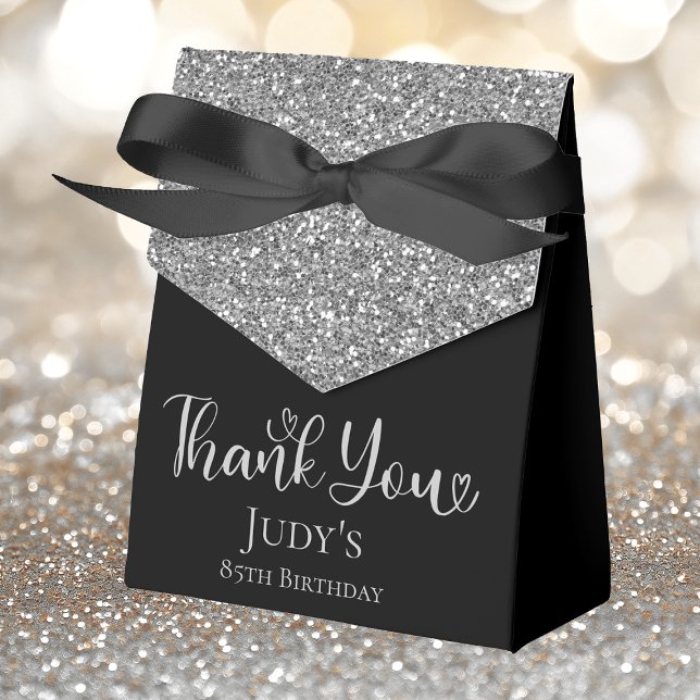 85th Birthday Silver Glitter Black Thank You Favour Box (Creator Uploaded)