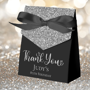 85th Birthday Silver Glitter Black Thank You Favour Box