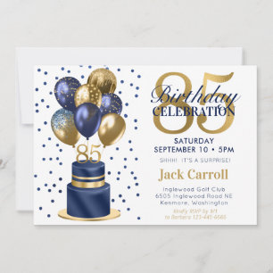85th Birthday Surprise Navy Blue Cake Invitation