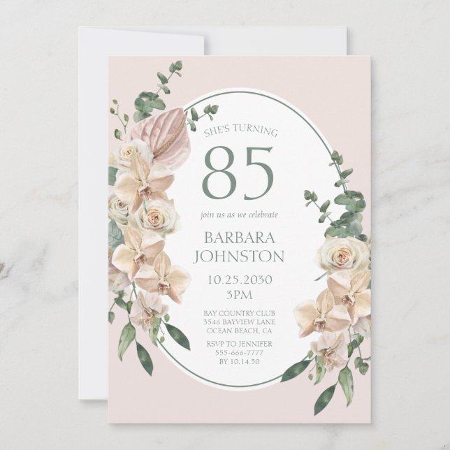 85th Birthday Tropical Floral Invitation (Front)