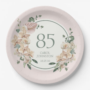 85th Birthday Tropical Floral Paper Plate