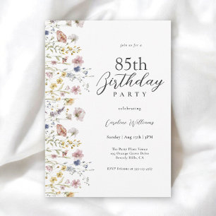 85th Birthday Watercolor Wildflowers Floral Invitation