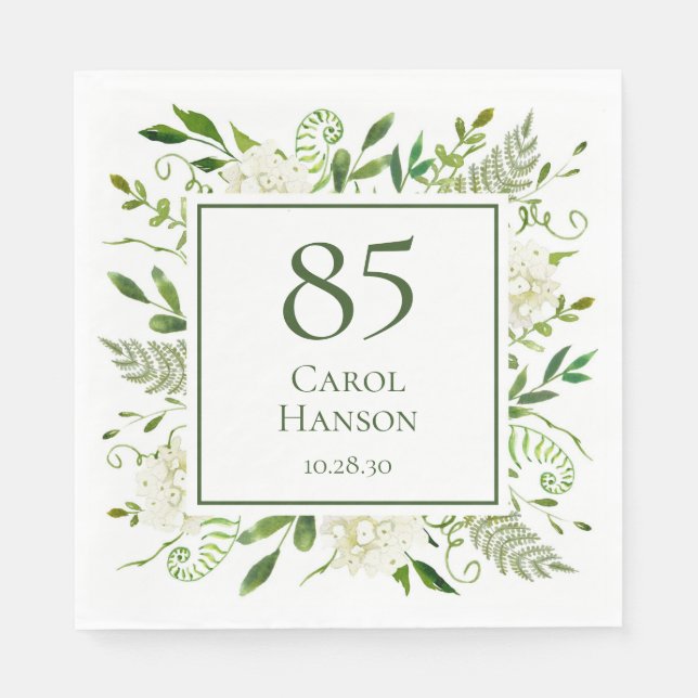 85th Birthday White Hydrangeas Napkin (Front)
