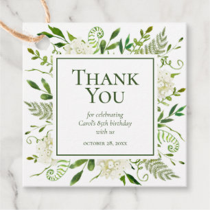 85th Birthday White Hydrangeas Thank You Favour Tags
