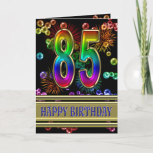 85th Birthday with rainbow bubbles and fireworks Card
