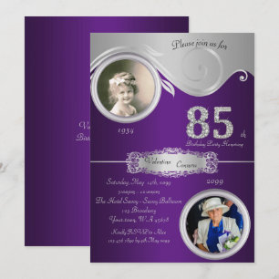 85th,Birthday Woman 85th,elegant art deco,purple V Invitation