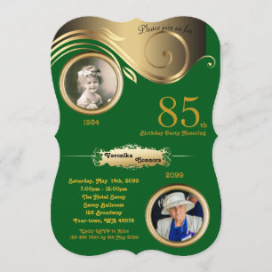 85th,Birthday Woman age, art deco,green gold Invitation