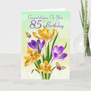 85th Birthday Yellow And Purple Crocus Card