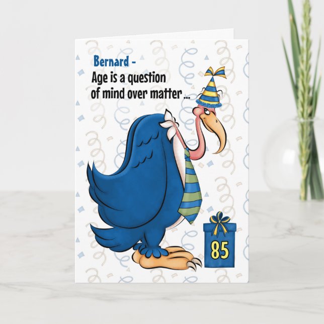 85th Funny Birthday Blue Buzzard with Name Card (Front)