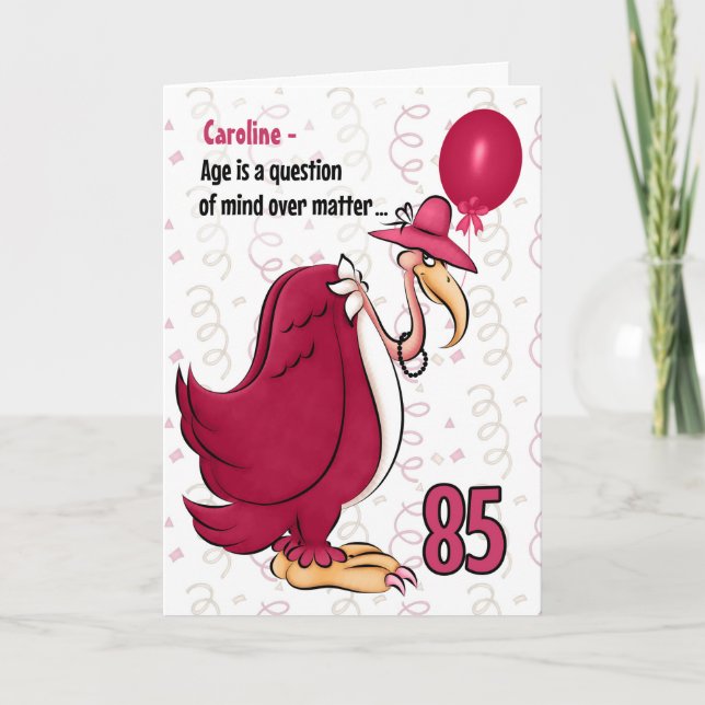85th Funny Birthday Pink Buzzard with Name Card (Front)