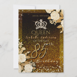 85th Glittering Crown Gold Birthday  Invitation