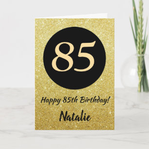 85th Happy Birthday Black and Gold Glitter Card