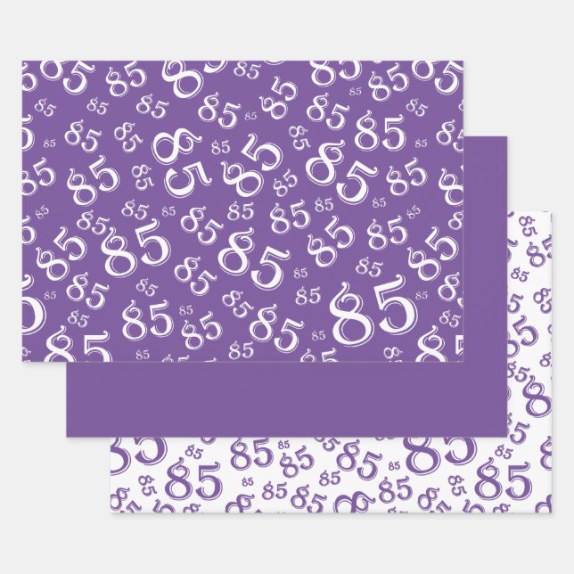 85th Milestone Birthday Purple Number Pattern 85 Wrapping Paper Sheet (Set)
