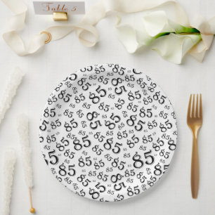 85th Party Random Number Pattern Black/White Paper Plate